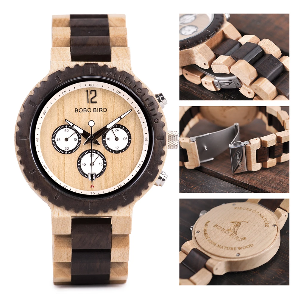 Luxury Wood Watches for Men Handmade Wooden Watch Analog Japanese Quartz Movement WristWatch Male Timepieces Gift for Male