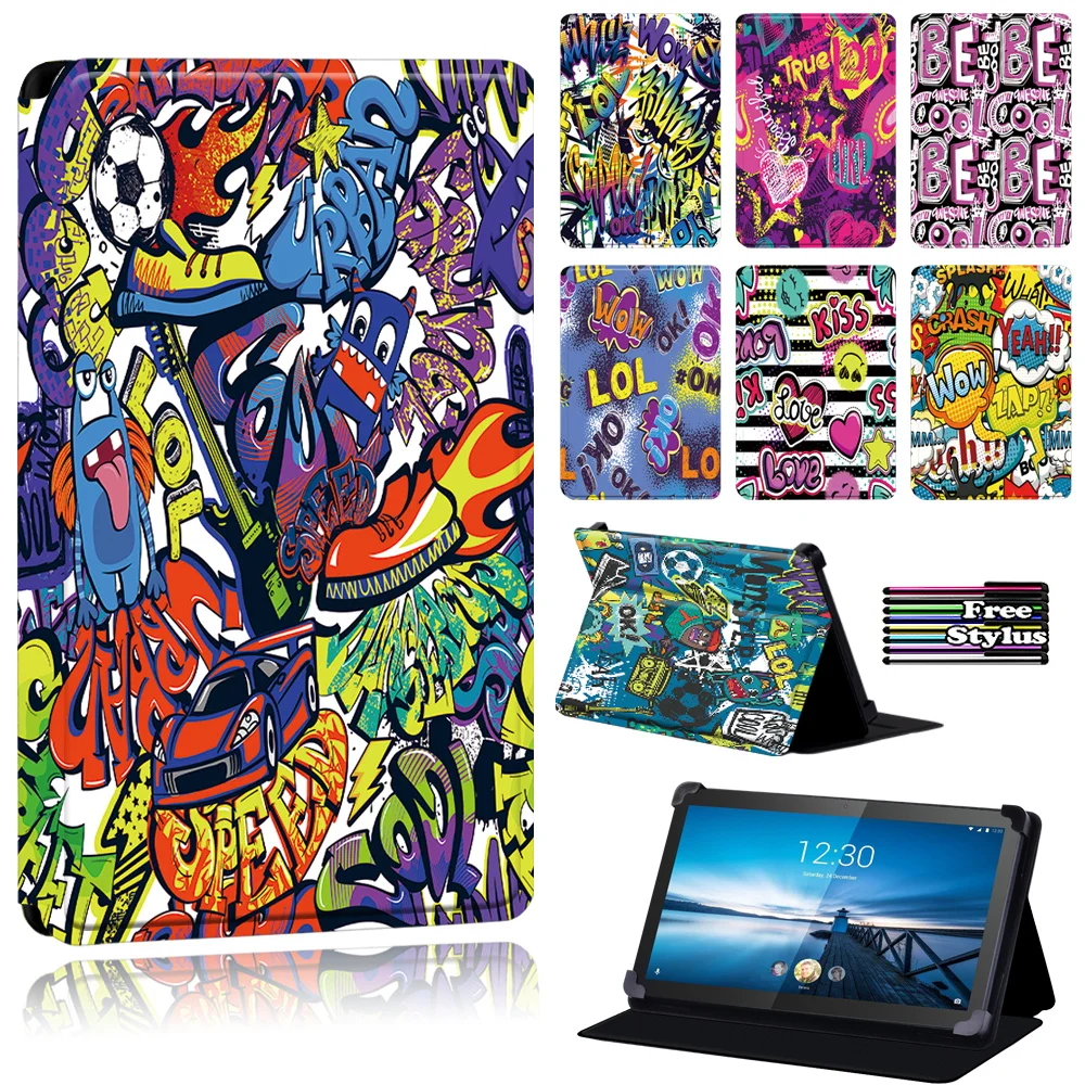 Tablet Case for Lenovo Tab M10/Smart Tab (M10/M10 LTE/M8/M8 LTE)- Dust-proof Graffiti Art Leather Stand Cover Case + Free Stylus