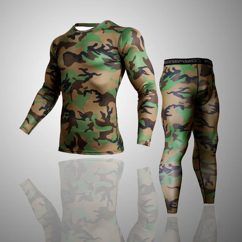 Compression Long Sleeve Shirt Camo Sportswear Men's Gym Workout Leggings Running Set 2 Piece Sports Second Skin Jogging suits