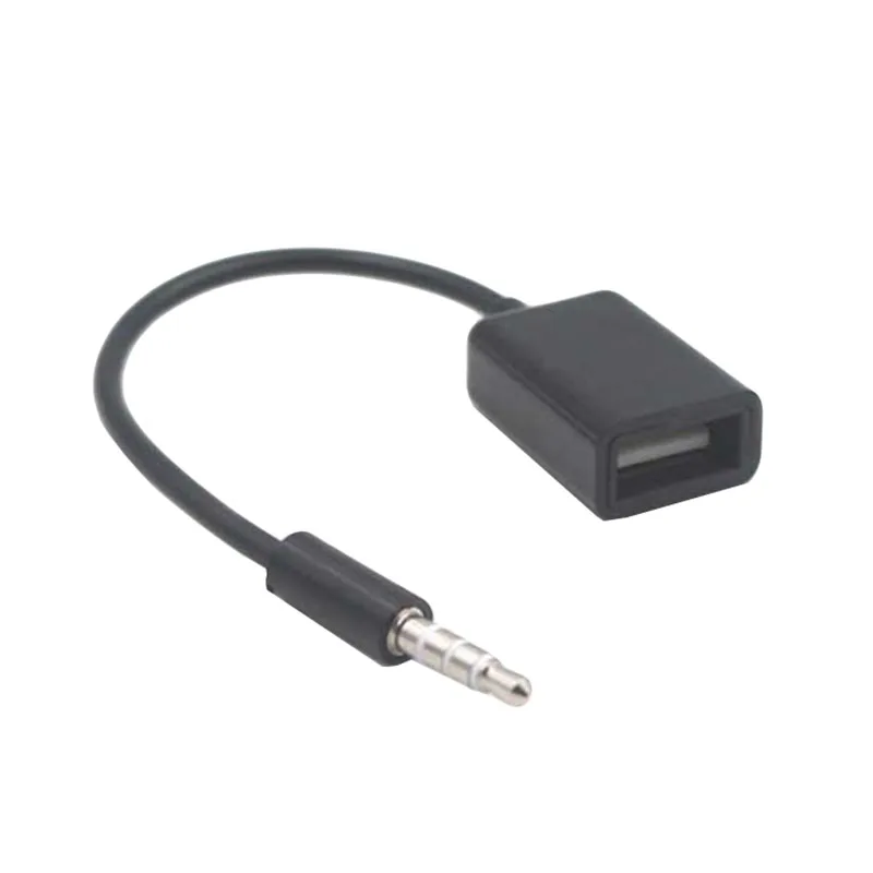 3.5mm Male AUX Audio Plug Jack To USB 2.0 Female Converter Cable Cord For Car MP3 Car Accessories Black Length 14cm