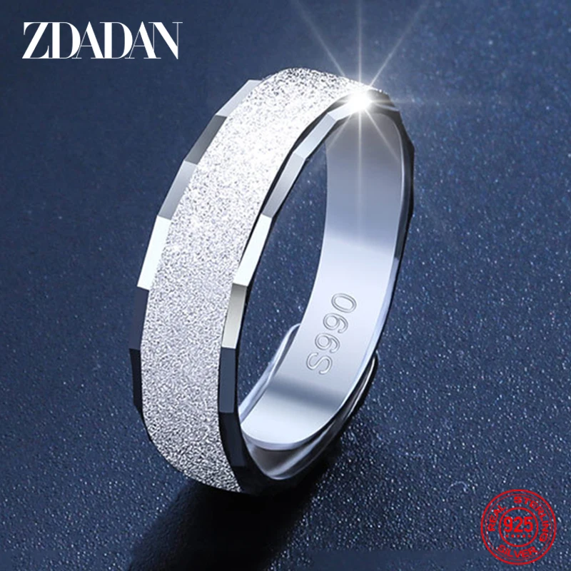 ZDADAN 925 Sterling Silver 6MM Frosted Open Finger Ring For Men Women Adjustable Jewelry Wholesale Rings