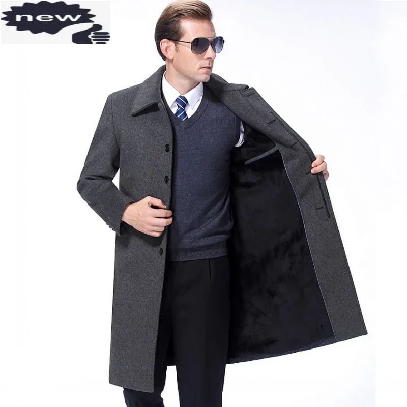 

Winter Mens Wool Blends Long Coat Business Man Fleece Lining Warm Trench Slim Fit Office Work Woolen Coats Plus Size Outerwear