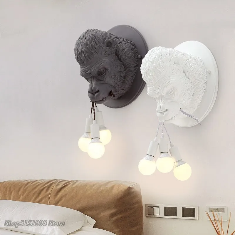 

Nordic Resin Gorilla Wall Retro Modern Led Wall Sconce Loft Bedroom Bedside Lamps Luminaire Industria Decor Wall Light Fixtures