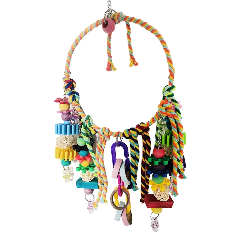 Parrot Hanging Swings Cage Colorful Toys Bird Supplies Cotton Rope Standing Chewing Bite Colorful Beads Hanging Climbing Toys