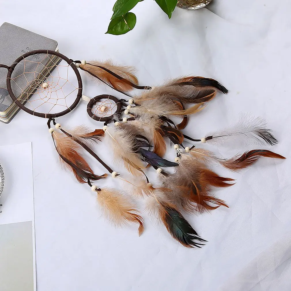 Dream Catcher Accessories Feather Pendant Decoration Ornament CircularDark BrownOC-2017