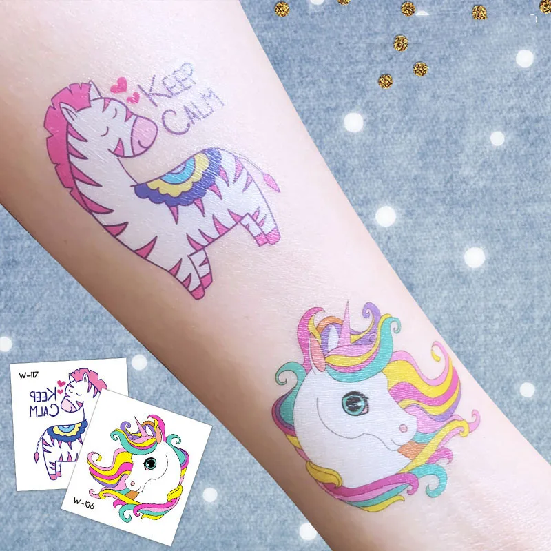 Pegatinas de tatuaje de animales de fantasía de dibujos animados para niños, tatuajes temporales divertidos, pegatinas de transferencia, juguetes