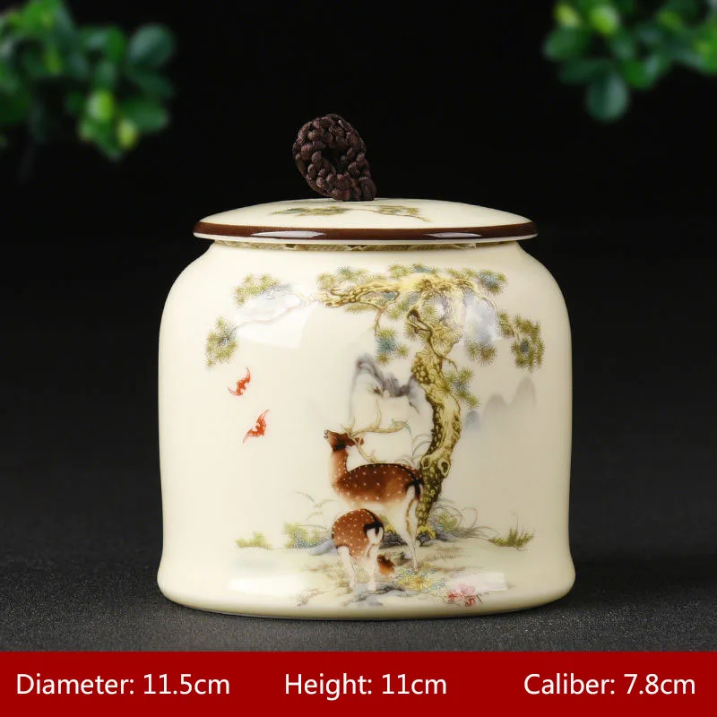 Large Painted Tea Caddy Porcelain Storage Jar Porcelain Candy Box Spice Storage Tank Coffee Container Sealed Canister Tea Can