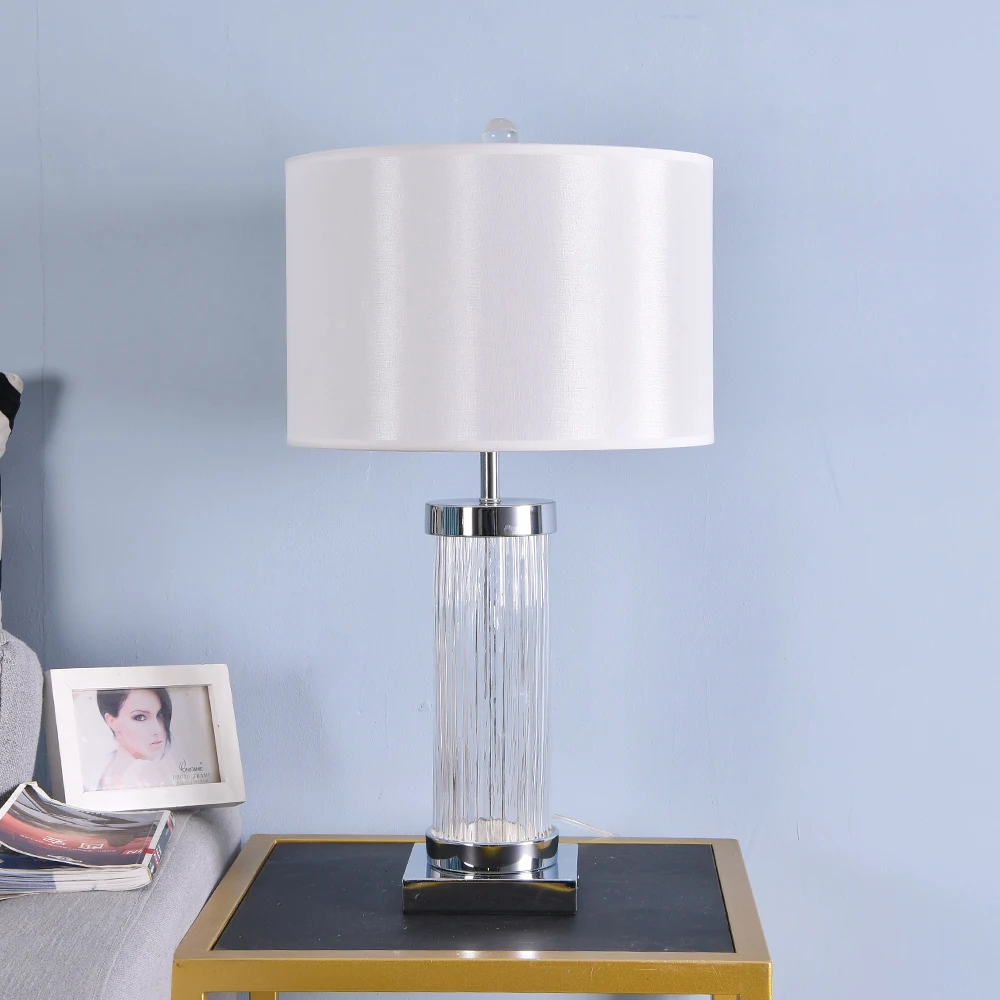 Clear Watermark Glass Crystal Cylinder Table Lamp White Black Lampshade LED Desk Lamp Bedside Lamp 220v 110v EU Home Decor