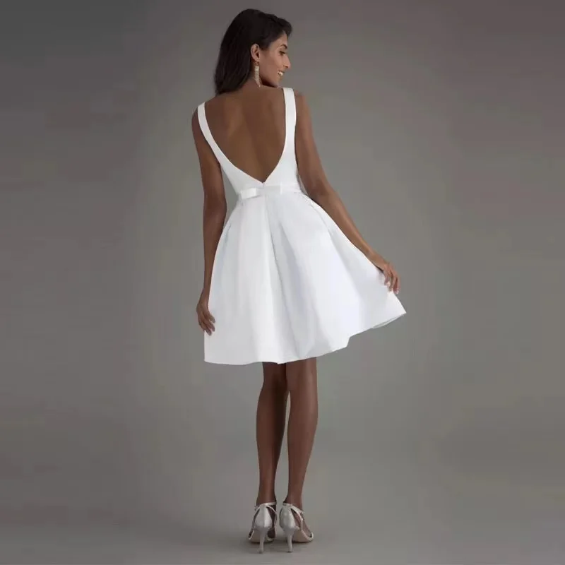 Robe de Mariée Courte en Satin Blanc Ivoire, Vêtement de ixde Mariage, de Haute Qualité, 2021