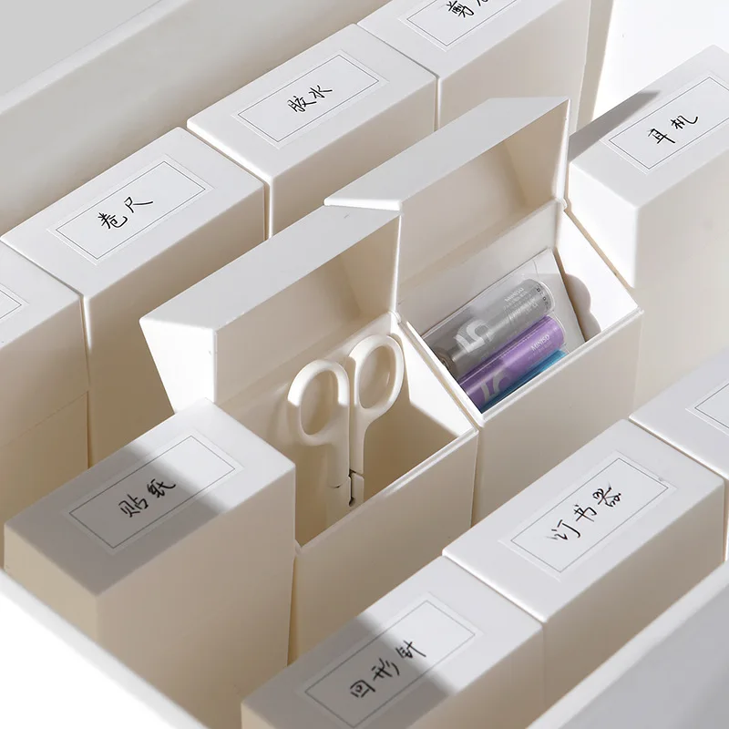 Simple Medicine Storage Box Flip Label Classification Storage Boxes Household Small Items Sorting Box Drawer Divider Organizer