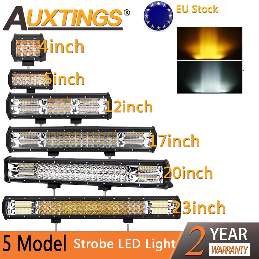 Auxtings 4 5 12 14 17 20 23''inch Tri rows movable bracket Strobe LED light bar 5model White Amber offroad 4x4 car light 12V 24V