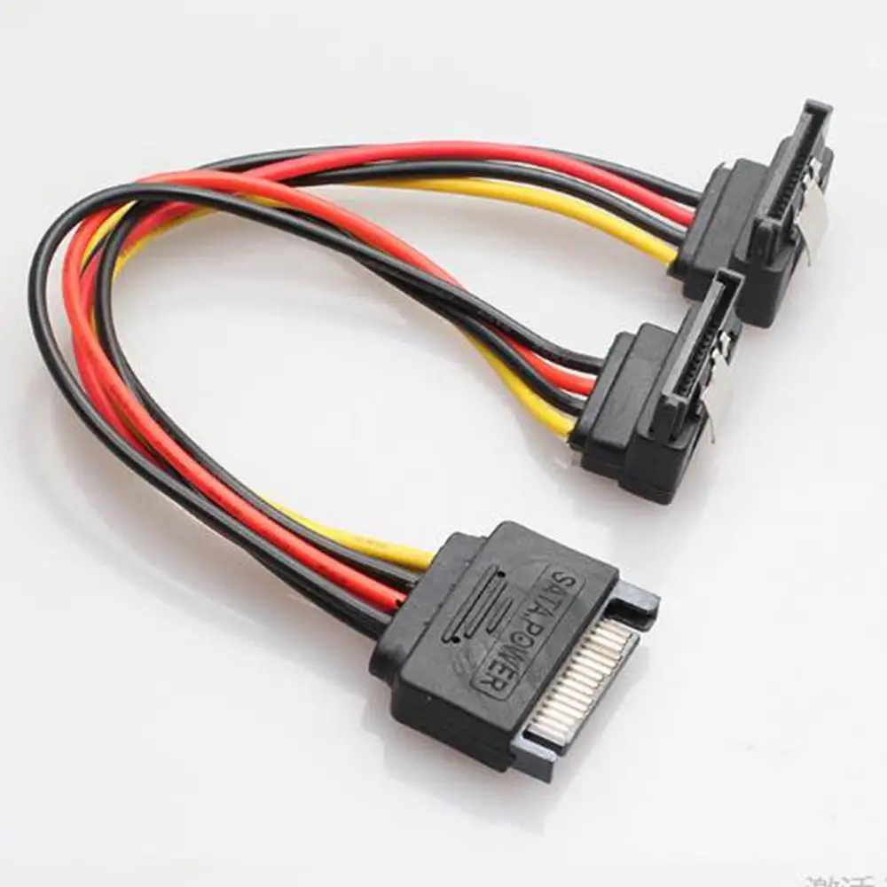 SATA Right Angle 1 to 2 way 15Pin SATA Power Extension Cable Male to Dual Female SATA SSD Power Port Multiplier 20cm Best Price