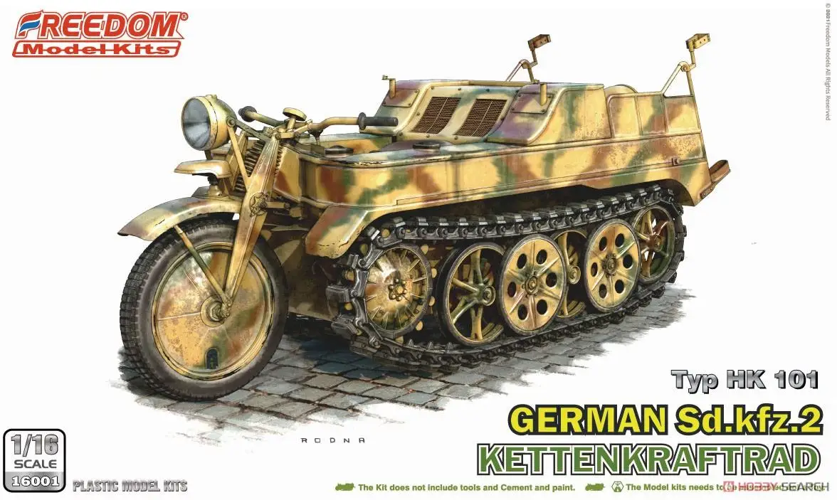 FREEDOM 16001SP 1:16 WW.II German Sdkfz.2 Kettenkraftrad & Driver Figure Set Plastic Model Kit