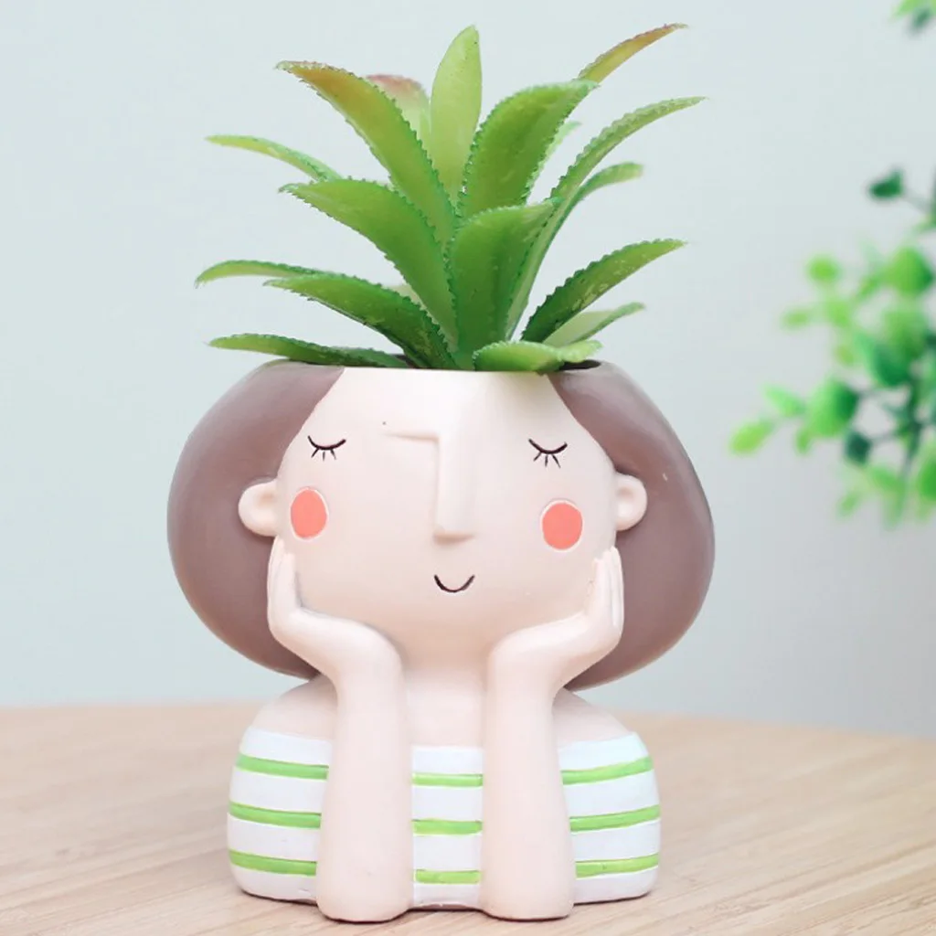 Resin Cute Girl Flowerpot Succulent Planter Bonsai Pot Mini Desktop Ornament