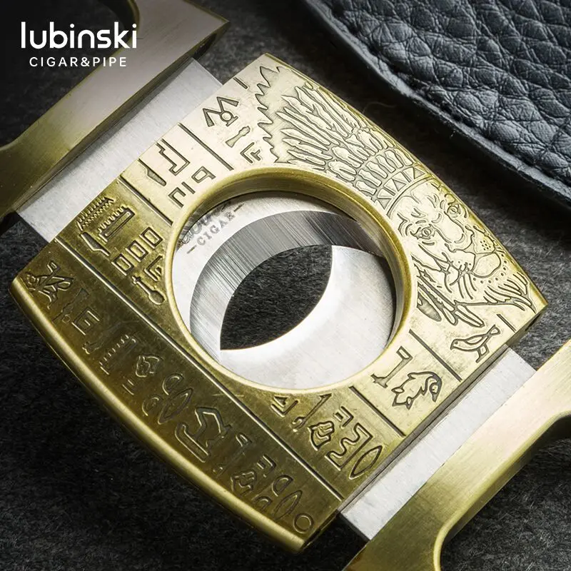 LUBINSKI-Zinc Alloy Cigar Cutter, Gold, Stainless Steel Carving, Double Blades, Zigarren with Gift Box, CT-011