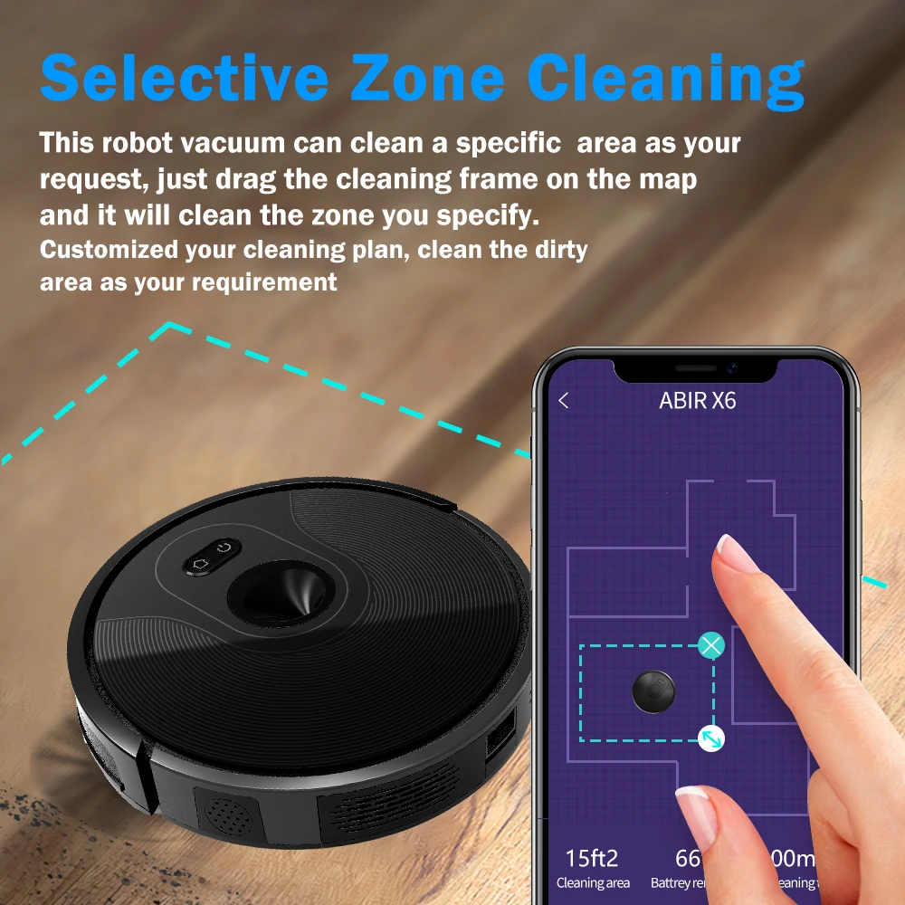 Robot Vacuum Cleaner ABIR X6, Smart Eye System,6000PA Suction,APP Virtual Barrier,Smart Home Carpet Pet Hair Wet Dry Cleaning