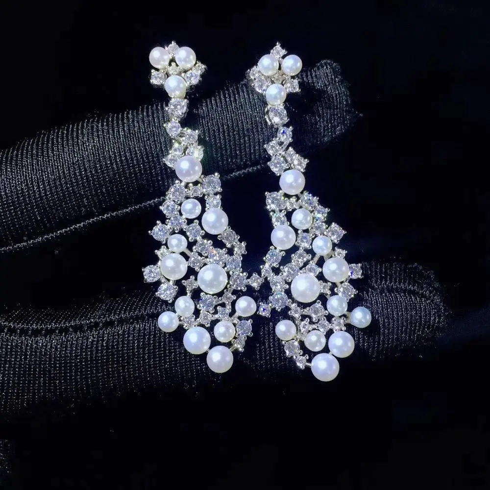 

natural fresh water pearl earring 925 sterling silver with cubic zircon drop earring fine women jewelry free shipping