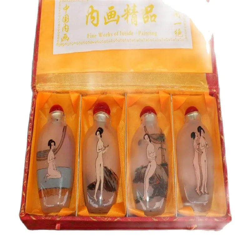 

China Old Beijing Snuff Bottle Built-In Painting Naked Woman A Suit Of 4