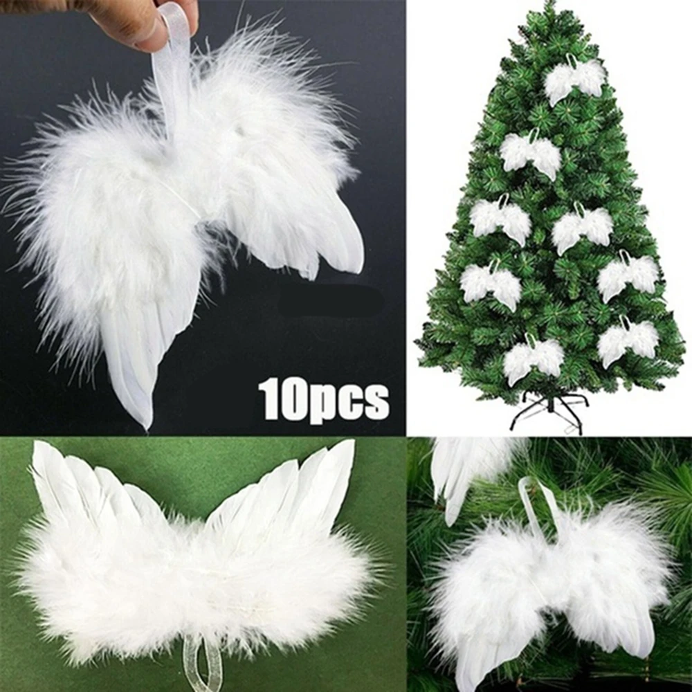 10Pcs White Feather Wedding Party Ornaments Xmas-tree Vintage Beautiful Christmas Tree Decor Unique Hanging Decorations