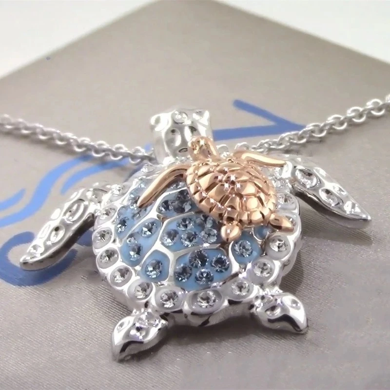 Women Necklace Sea Turtle Mother Baby Pendant BirthdayMother Day Gift Chain On The Neck Accessories