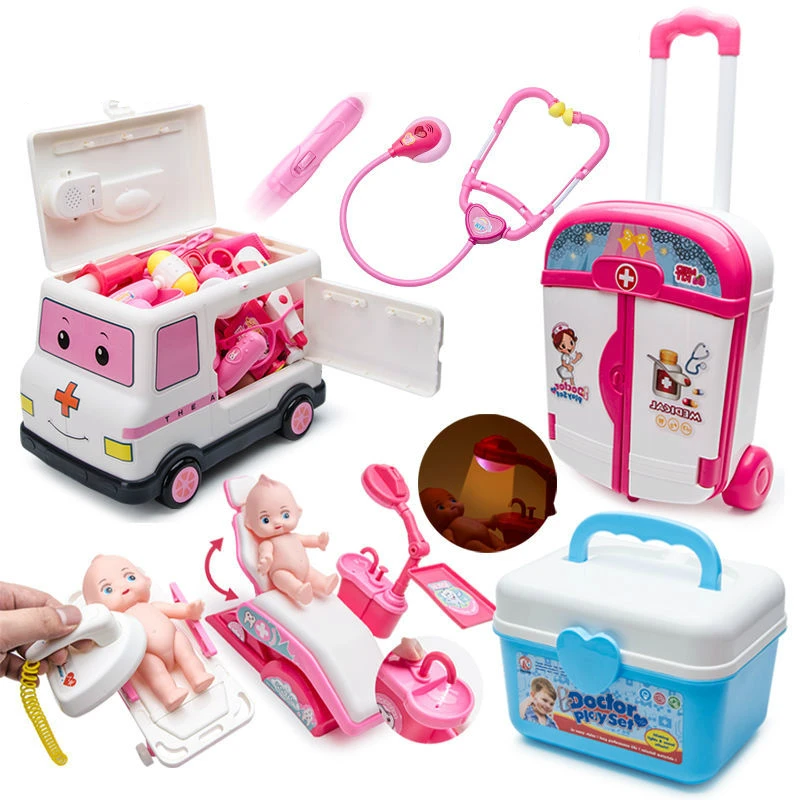 Kids Doctor Set Dentist Toys Girls Role Playing Games Hospital Pretend Play Medical Kit Nurse Bag Toys For Children Kids Game