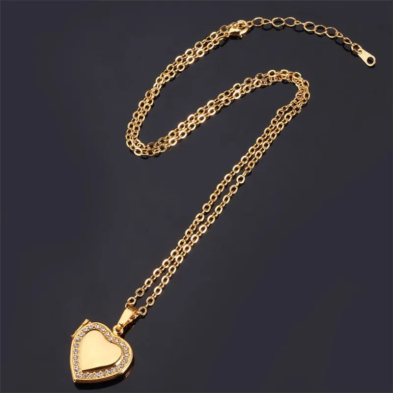 ChainsPro Heart Locket Pendant Gold/Silver Color Crystal Rhinestone Women Gift Jewelry Photo/Memory Locket Necklace Women P292