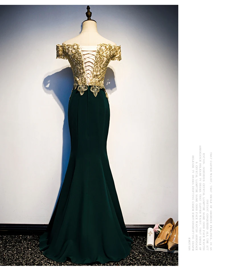 Robe de soirée sirène vert foncé, longue, col bateau, sexy, élégante, à la mode, 2020