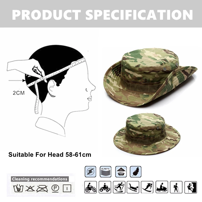 Military Boonie Camouflage Bucket Hat Army Hunting Outdoor Sports Hiking Fishing Sun Protector Fisherman Cap Tactical Men