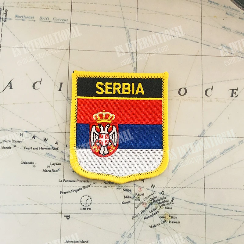 SERBIA National Flag Embroidery Patches Badge Shield And Square Shape Pin One Set On The Cloth Armband Backpack Decoration Gifts