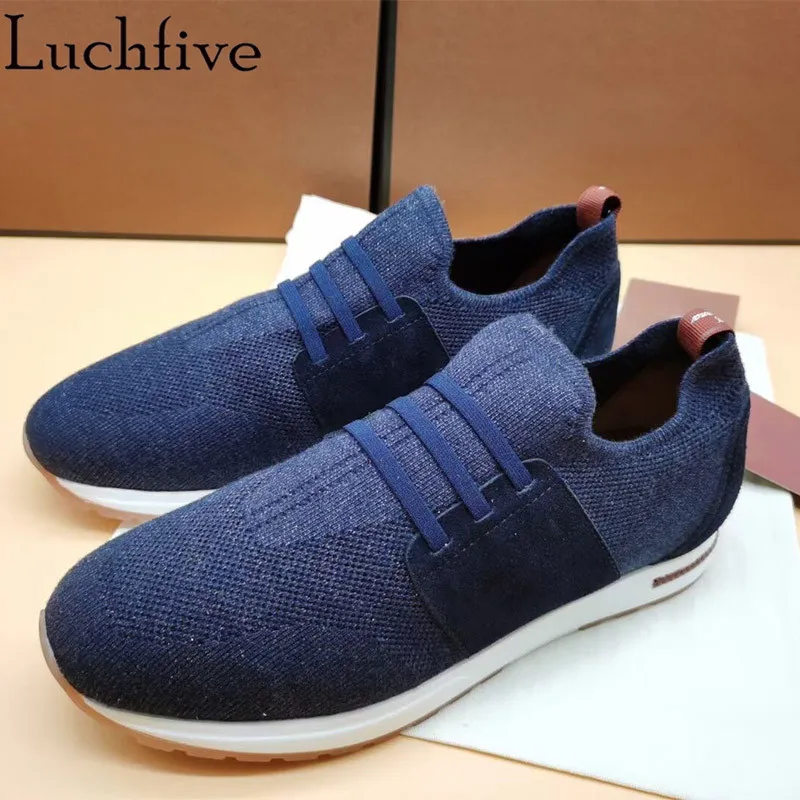 Men Knitted lace-up loafer Flat Shoes comfortable leisure Elastic slip-on Run Shoes Hot Sale Casual Brand Sneakers Shoes for man