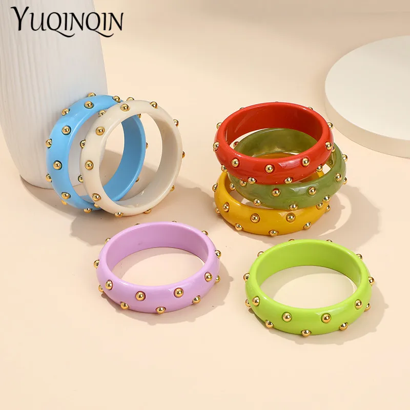 Fashion Colorful Resin Thin Bangles For Women Indian Jewellery Metal point Bangle With Designer Charms Bracelets Bangle Elegant