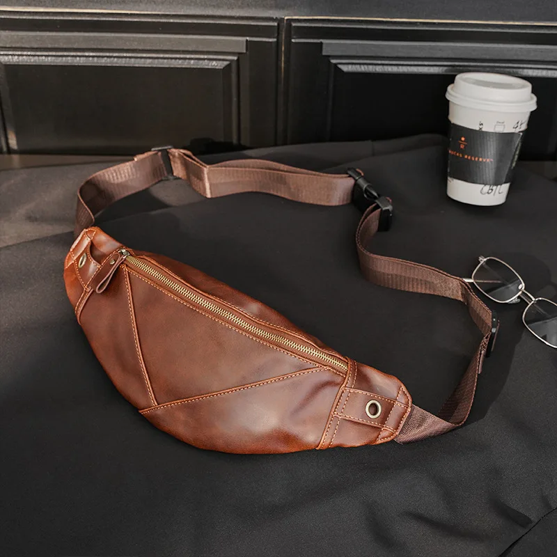 

New Casual Vintage Crazy Horse Pu Leather Men's Chest Bag High Quality Fashion Men's Retro Crossbody Chest Mobile Phone Bags