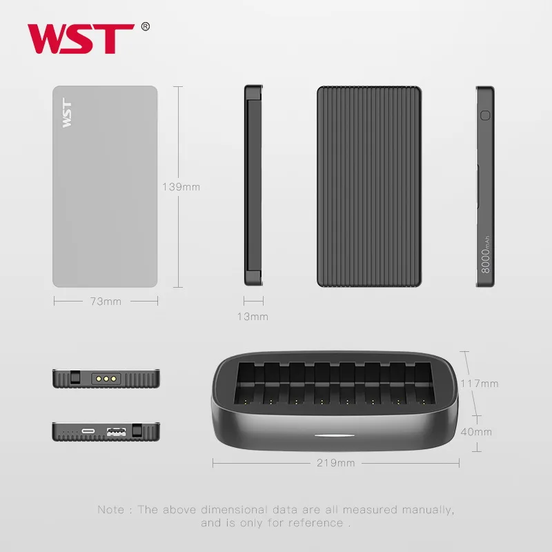 WST Power Bank Station 8PCS 8000mAh Multiple Power Bank with Built in Charging Cables Type C for Family Public Business