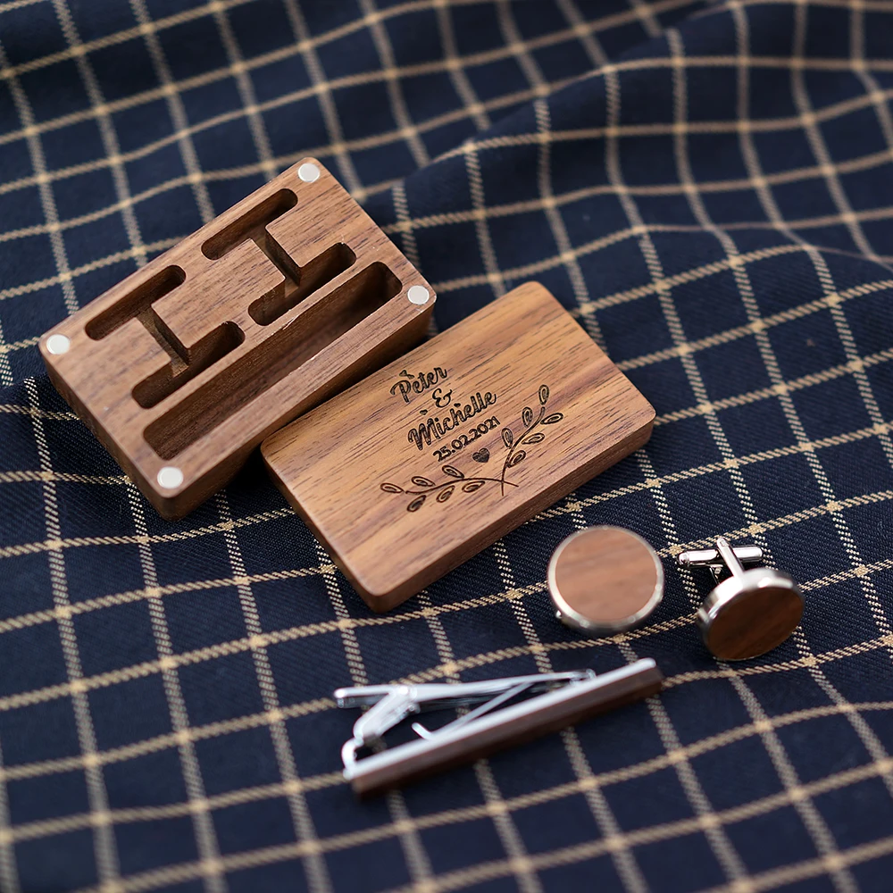 MAHOOSIVE Wood Cufflinks Wedding Groom  Shirt  For Mens  Cuff Link New Fashion Gift box Novelty Cufflinks Shirt Cuff Links