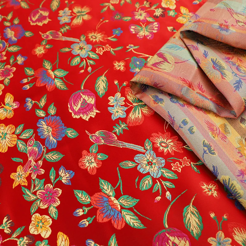 Satin fabric brocade jacquard fabrics flower pattern clothing material for sewing cheongsam and kimono