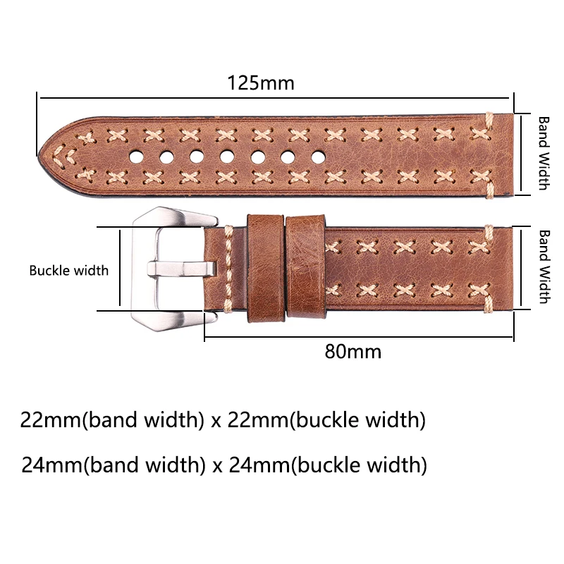 22mm 24mm Watchbands Men Lady 4 Colors Watch Band Genuine Leather Thick Watch Strap Belt Stainless Steel Buckle Accessories