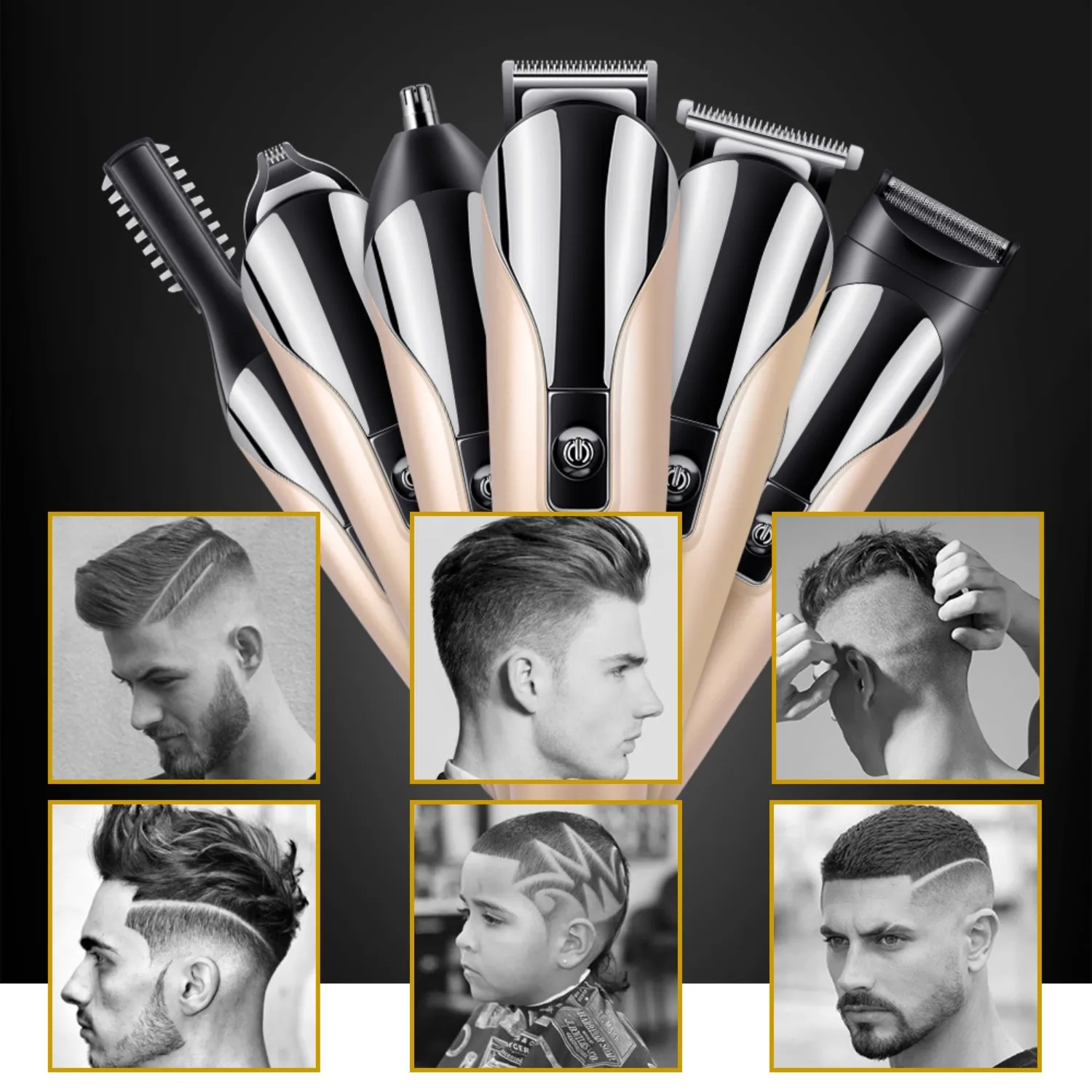 6 في 1 الكهربائية الشعر المتقلب الشعر المقص الحلاقة مجموعات الحلاقة قابلة للشحن ماكينة حلاقة اللحية الرجال آلة الحلاقة قطع الأنف المتقلب