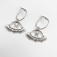 Alien Spaceship UFO Gothic Dangle Earring Planet Space Jewelry Saturn Hoop Eardrop Gift For Science Lovers