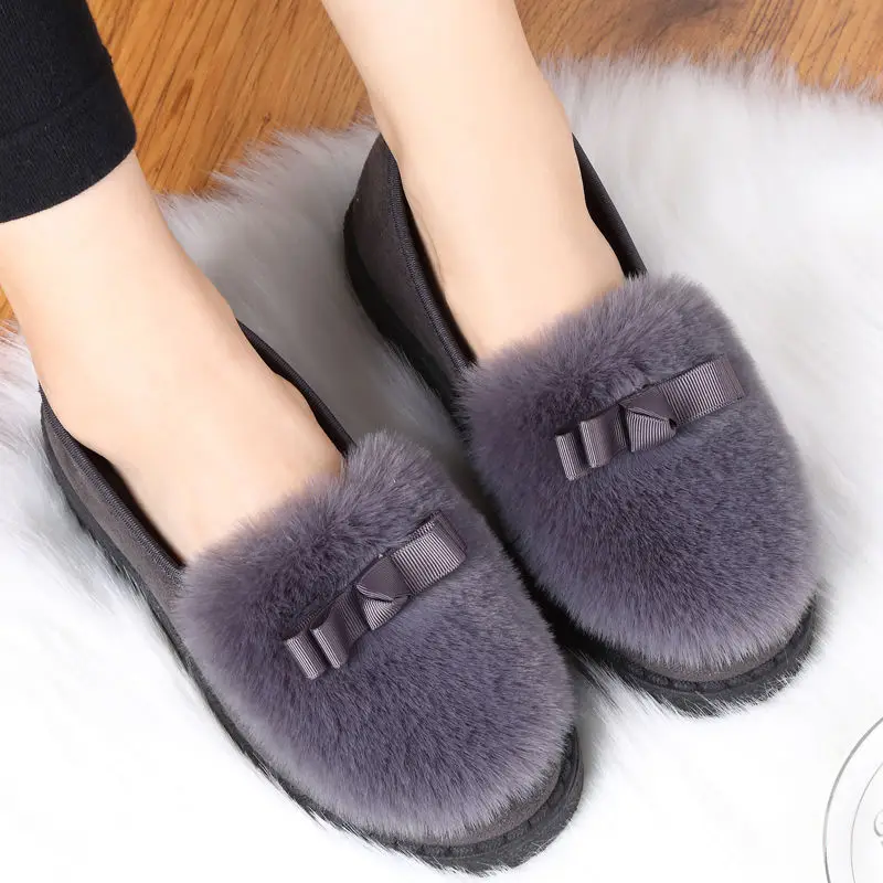 Autumn and Winter New Women Flat Shoes Warm Fur Fashion Ladies Flat Shoes Rubber Winter High Quality Women Flats