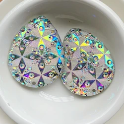 30*40mmResin Sew On Rhinestone For Native Bead Work Round Crystal AB Resin Gems Cabochon 2 Holes18 Pieces/lot