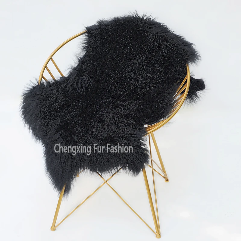 Soft Long Hair Mongolian Lamb Fur Chair Cover, Bedroom Black Fur Rug, CX-D-60