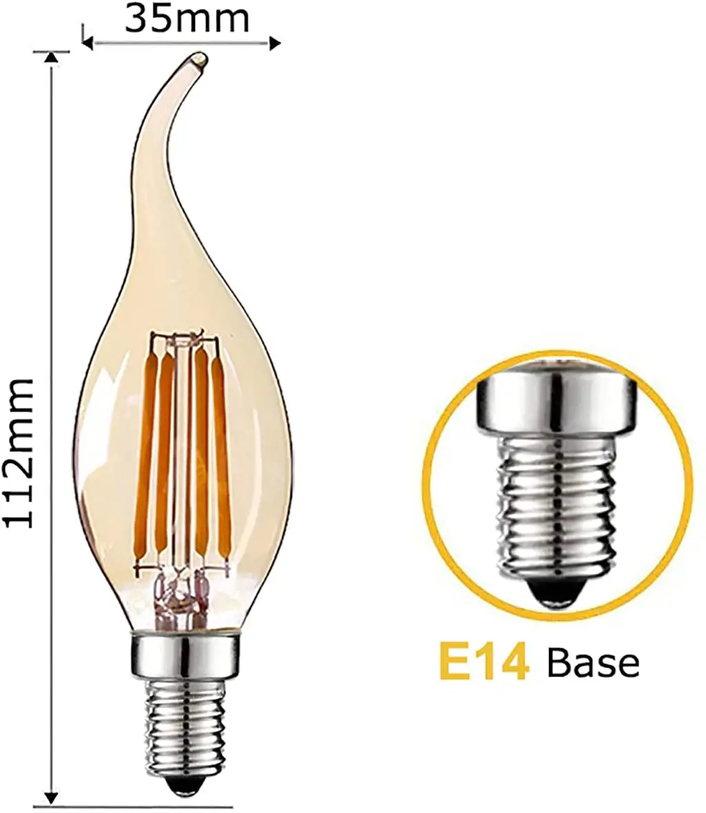 Ganriland Led Dimbare Gloeilampen 4W C35 Kaars Lamp E14 220V 2200K Spaarlamp 30W gloeilampen Equivalent Lamp