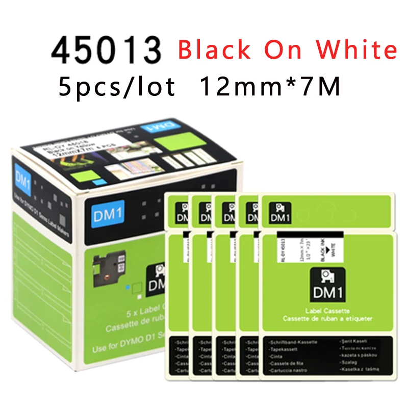 

5pcs/lot 12mm*7M Label Tape Ribbon For Dymo 45013 45018 45019 45016 45017 45010 Portable Label Printer
