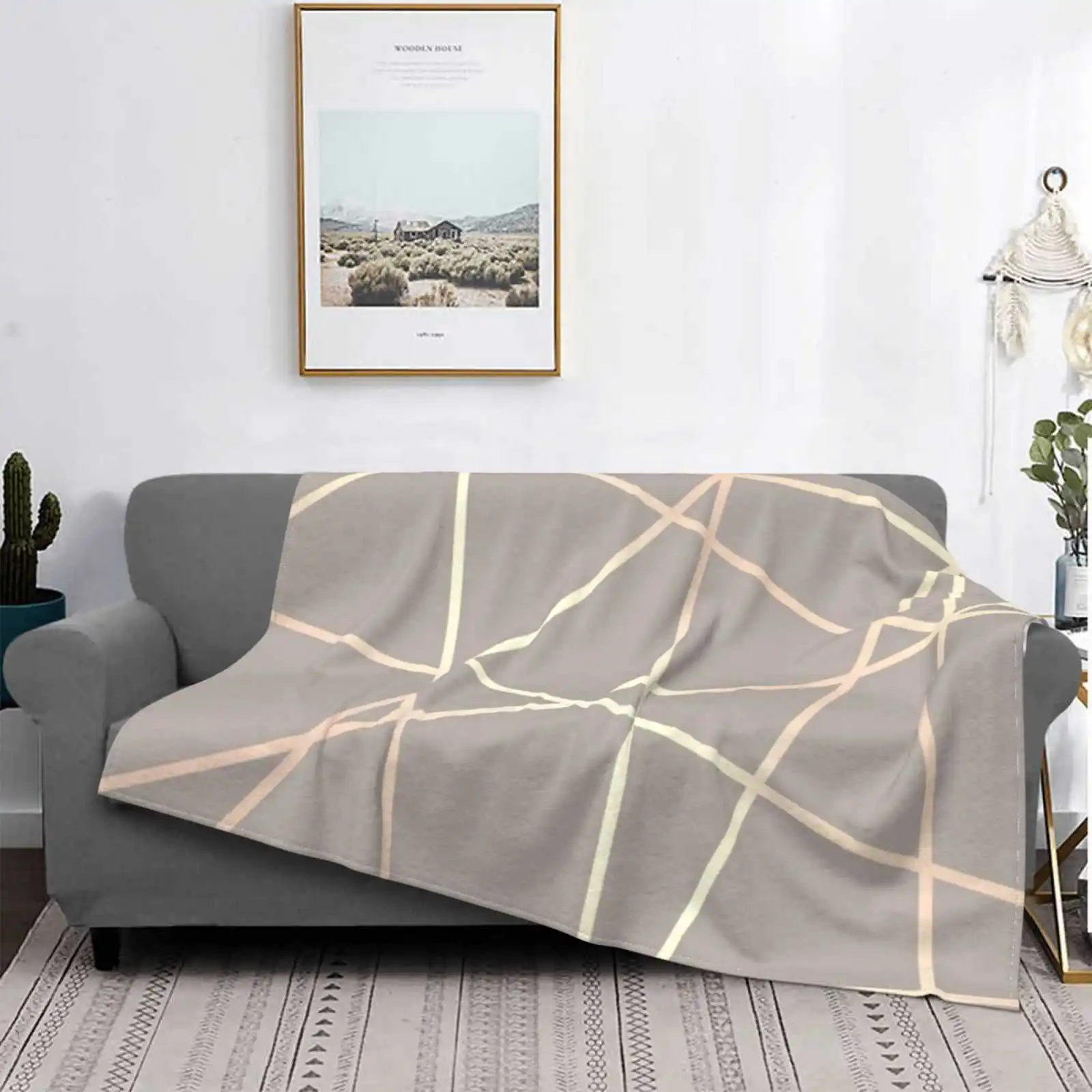 

Ele Rose Gold Geometric Pattern Creative Design Light Thin Soft Flannel Blanket Grey Rose Gold Foil Pink Copper Gold Faux Foil