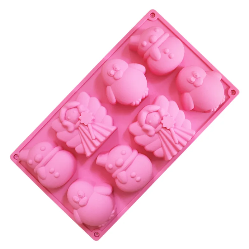 Christmas Series Silicone Mold 6 Hole Cake Fondant Mould Christmas Animal Penguin Snowman Angel Handmade Soap Molds Resin M076