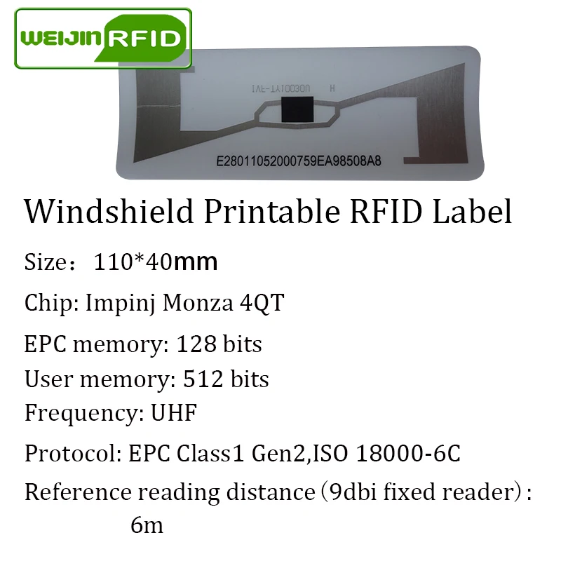 RFID tag UHF sticker vehicle windshield EPC6C 915m860-960M waterproof sunscreen anti-tear adhensive passive printable RFID label