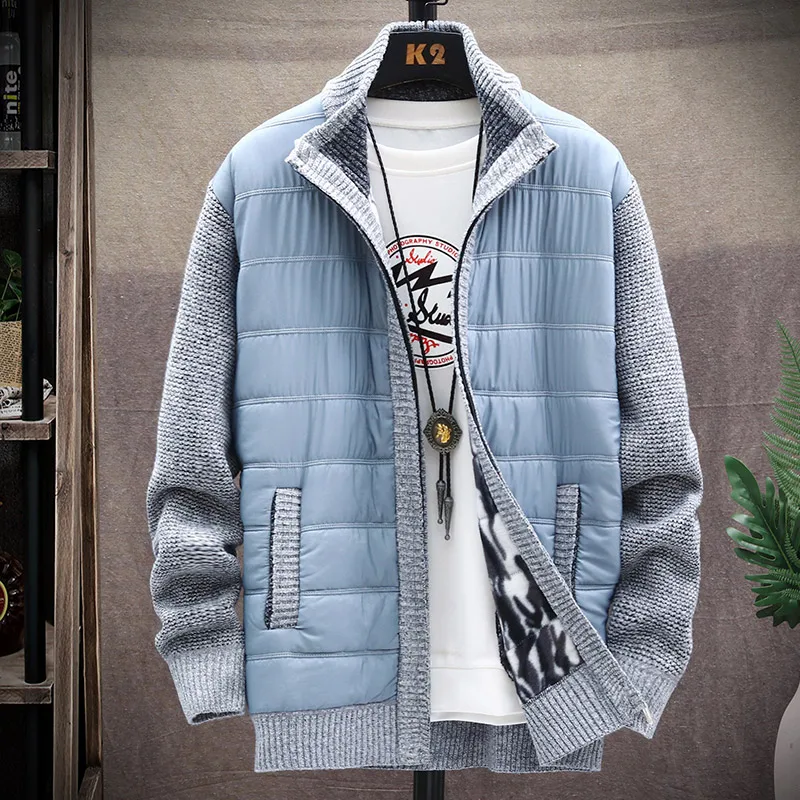 

Sweater Men Autumn Winter Knit Cardigan Loose Large Size Jumpers Splicing Thick Fleece Warm Patchworked Jacket Male Windbreaker