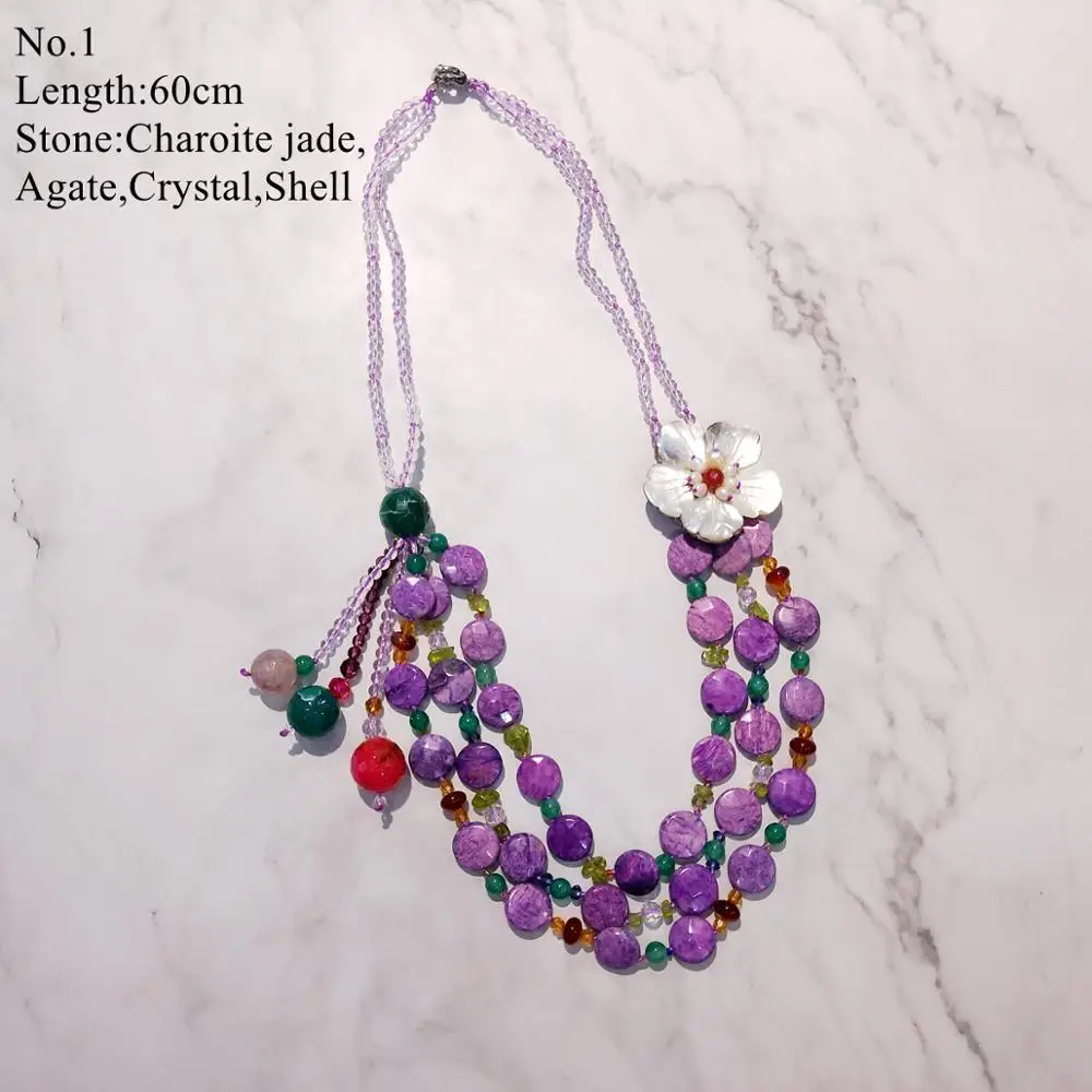 

LiiJi Stocksale Purple Necklace Charoite Jaspers Crystal Agates Tassels Only 1PCS Jewelry for Women Gift