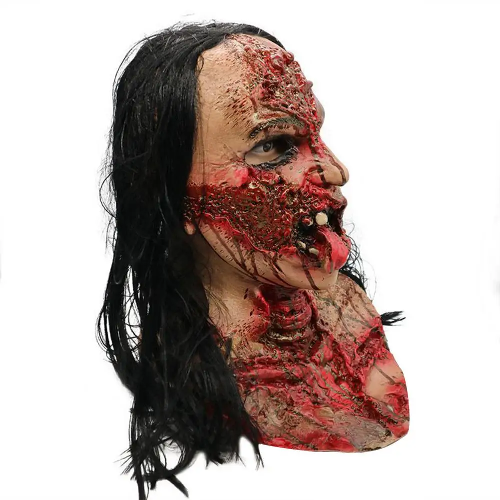 Blutige Frau Ghost Maske Lange Haar Geist Doktor Nurse Scary Requisiten Geist Gesicht Abdeckung Halloween Haunted Lange Haar Kleid Bis prop