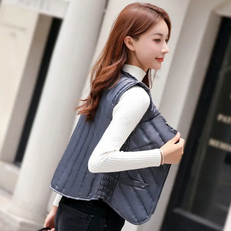 Women's Fashion Inner Wear Solid Color Slim-fitting Vest Retro Round Neck Zipper Women's Vest Jacket Autumn and Winter